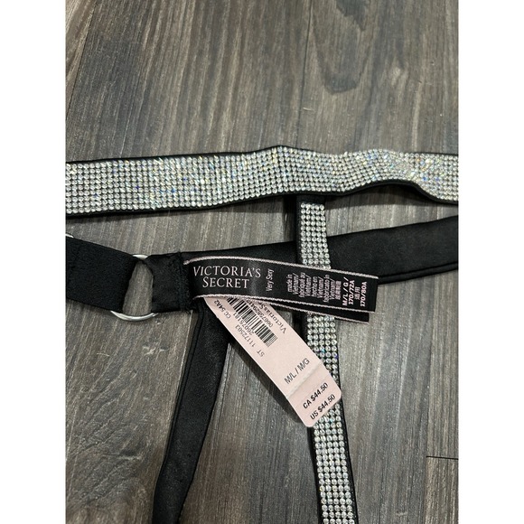NWT Victoria's Secret Very Sexy Black Satin and Rhinestone Shine Garter Belt M/L - Picture 2 of 5